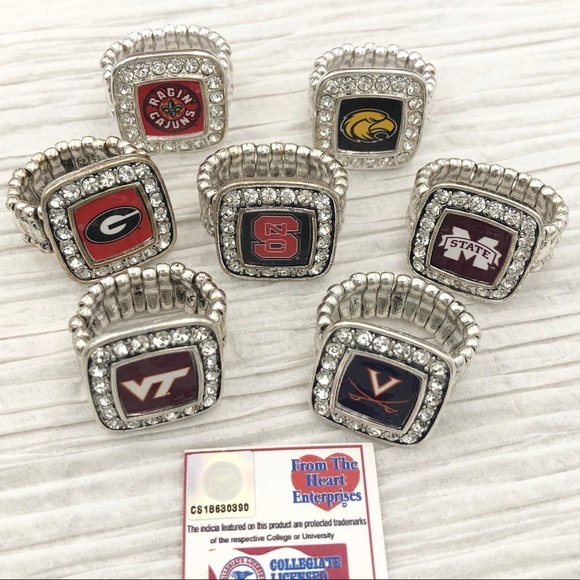 College Spirit Square Rhinestone Stretch Ring - Picture 1 of 4